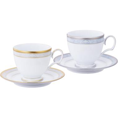 ノリタケ　ハンプシャーゴールド＆プラチナ　ティー・コーヒー碗皿ペアセット