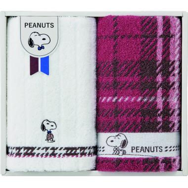 スヌーピーチェック 　フェイスタオル２枚セット