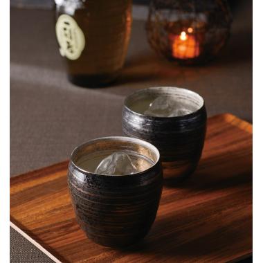 陶悦窯　金銀刷毛 ペア焼酎カップ　オリジナル木箱