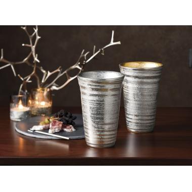 陶悦窯　プラチナ塗り　ペア反ビア大（オリジナル木箱