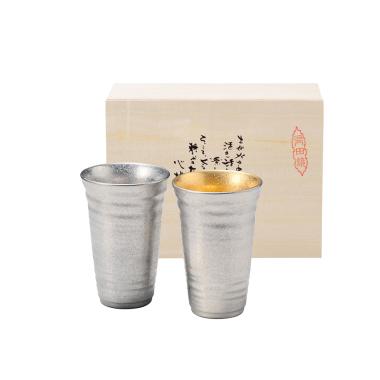 陶悦窯　プラチナ塗り　ペア反ビア大（オリジナル木箱